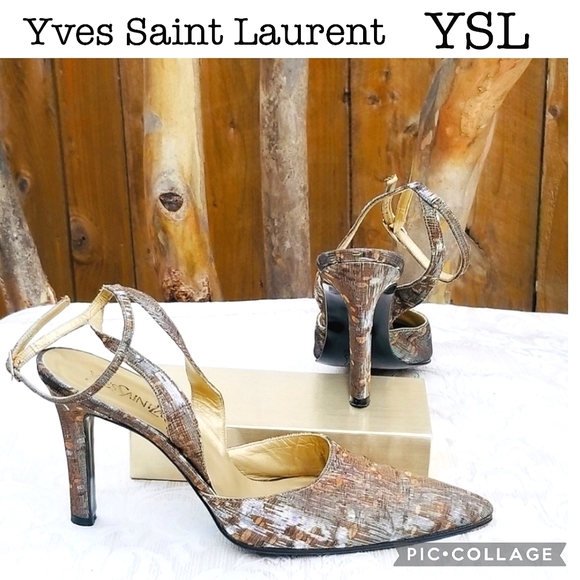 YVES SAINT LAURENT METALLIC SILK TEXTURE SLINGBACK - Picture 1 of 8